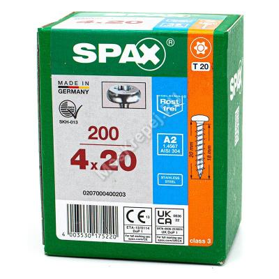 Саморез SPAX 4x20 полусферическая головка нержавеющая сталь A2 Саморез SPAX 4x20 полусферическая головка нержавеющая сталь A2