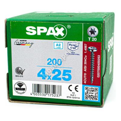 Саморез SPAX 4x25 полусферическая головка нержавеющая сталь A2 Саморез SPAX 4x25 полусферическая головка нержавеющая сталь A2